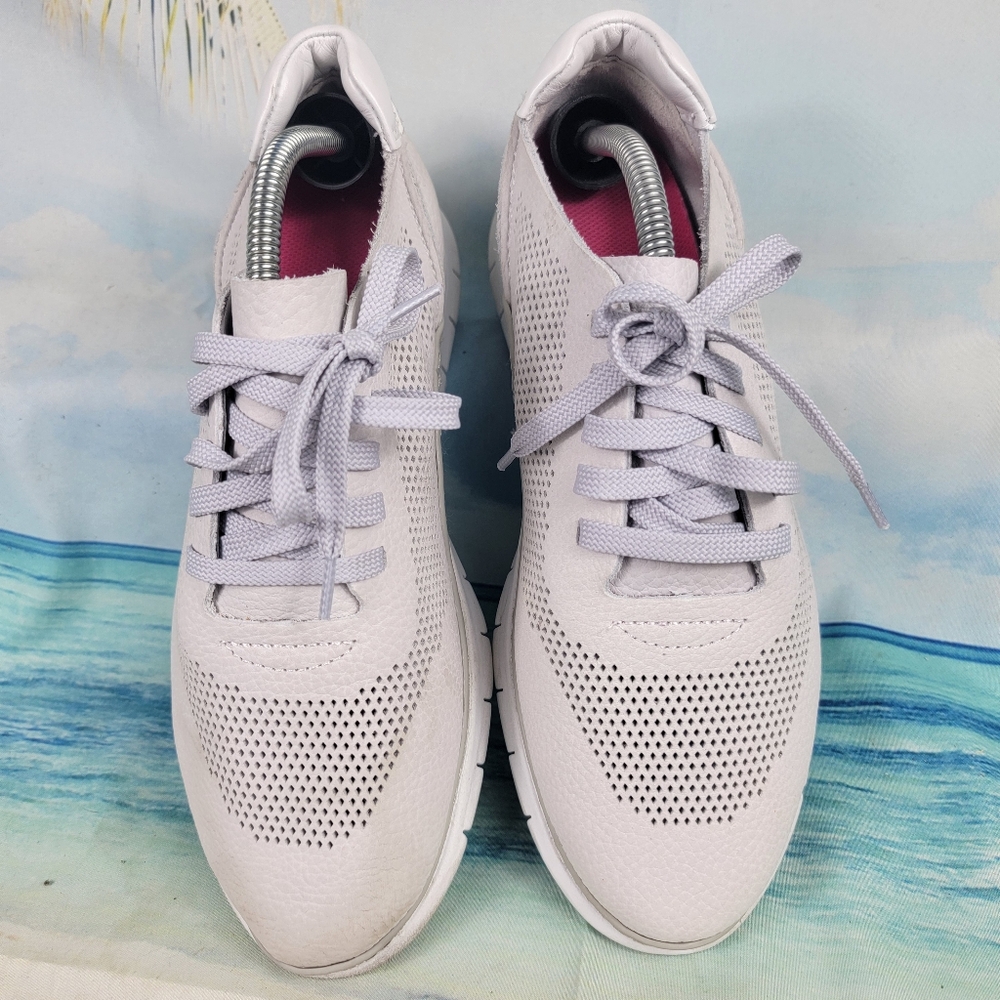 Vionic Joey Gray Leather Perforated Comfort Shoes Sneakers Womens 8.5 Wide - Picture 3 of 10